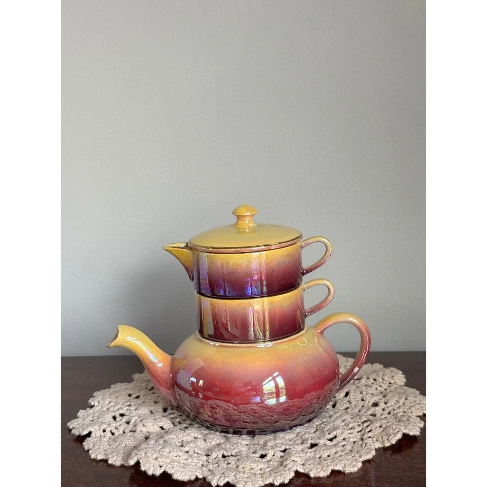 Vintage Royal Winton Grimwades stackable 4-pc tea set luster rainbow art deco